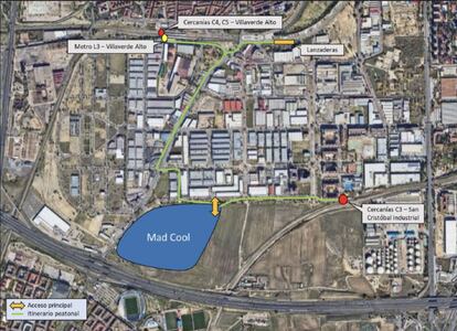 Plano de los accesos al recinto donde se celebrará el Mad Cool del 6 al 8 de julio de 2023.