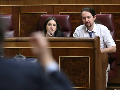 Pablo Iglesias e Irene Montero, hoy en el Congreso.