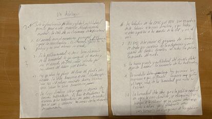 El discurso escrito a mano del presidente de Colombia, Gustavo petro, de su intervención en la COP27, en Egipto, el 7 de noviembre de 2022.