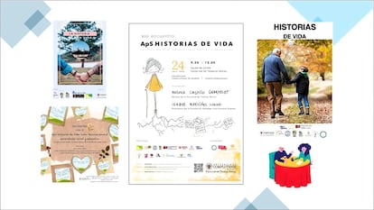 Cartelería de varios de los encuentros de la red ‘Historias de vida’.