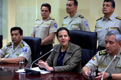 Conferencia de presenta el lunes de la ministra de Interior de Ecuador, María Paula Romo, sobre la agresión a una mujer.