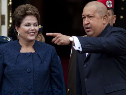 La presidenta brasileña, Dilma Rousseff, y el presidente de Venezuela, Hugo Chávez.