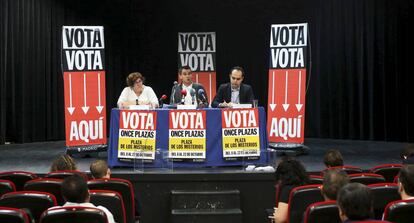 Soto, Calvo y Rodríguez presentan la votación sobre la remodelación de once plazas de Madrid.