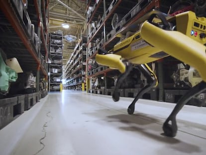 Boston Dynamics' dog-like robot Fluffy uses lasers to scan the Ford Van Dyke Transmission Plant to help engineers come up with a computer-aided design plan to retool the plant in Sterling Heights, Michigan, U.S., in this undated handout photo. Ford Motor Company/Handout via REUTERS THIS IMAGE HAS BEEN SUPPLIED BY A THIRD PARTY. NO RESALES. NO ARCHIVES