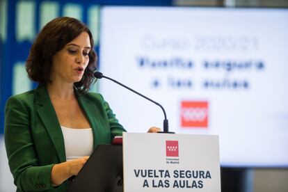 La presidenta de la Comunidad de Madrid, Isabel Díaz Ayuso, este martes en Arroyomolinos, Madrid, (España).