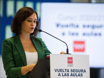 La presidenta de la Comunidad de Madrid, Isabel Díaz Ayuso, este martes en Arroyomolinos, Madrid, (España).