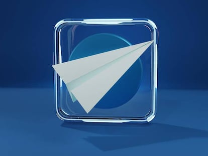 Logo de telegram en cuadro d cristal