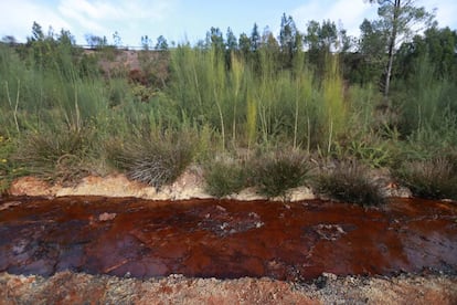 Drenaje &aacute;cido en un arroyo pr&oacute;ximo a la vieja explotaci&oacute;n de cobre de Touro, donde se proyecta una nueva mina.