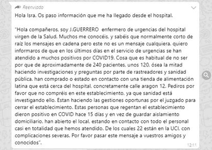 Bulo sobre la tienda Mi Pueblo Latino difundido en WhatsApp.