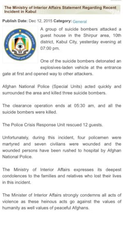 An Afghan government statement on the embassy attack.