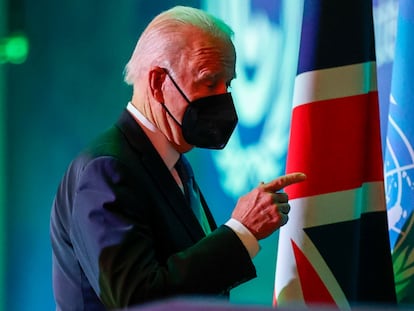 Joe Biden, presidente de EE UU, en un acto sobre deforestación en la cumbre del clima de Glasgow.