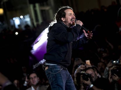 Pablo Iglesias reaparece en la precampaña de Podemos, en Madrid, el pasado 23 de marzo.