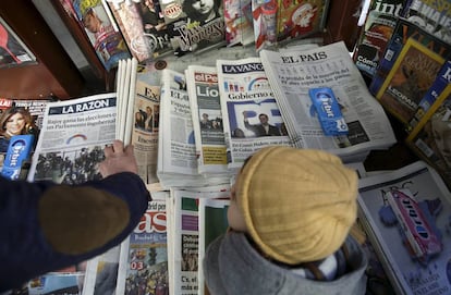 Kiosco de prensa en Madrid. 