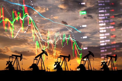 Oil rig and economic data. Oil prices