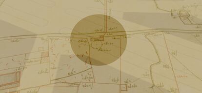 Detalle del plano de 1823 con la situación de la noria y del acueducto. Institut Cartográfico de Cataluña