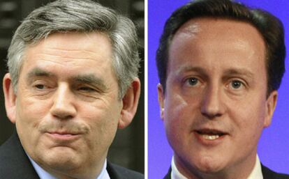 El primer ministro británico, el laborista Gordon Brown (izquierda) y el líder de los conservadores David Cameron (derecha)