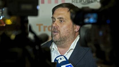 Oriol Junqueras en la reunión municipalista de su formación celebrada el mes pasado en Lloret de Mar (Girona).
