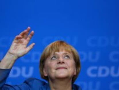 Angel Merkel, durante su comparecencia, para celebrar su victoria en las elecciones generales de Alemania.