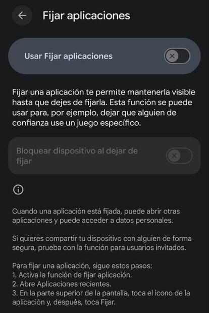 Función Fijar aplicaciones