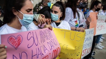 Friends of Samuel Luiz at a protest over his death in A Coruña.