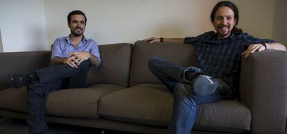 Alberto Garzón y Pablo Iglesias durante el encuentro que tuvieron el pasado 24 de junio.