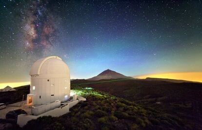 La Estaci&oacute;n &Oacute;ptica Terrestre, en Tenerife, durante el experimento de teletransporte cu&aacute;ntico.