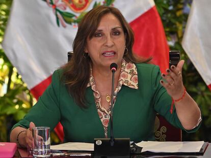La presidenta de Perú, Dina Boluarte, en una comparecencia en el Palacio de Gobierno, el 5 de enero en Lima.