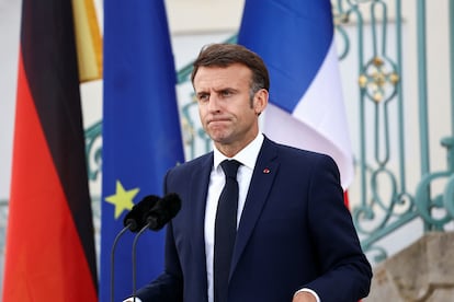 El presidente de Francia, Emmanuel Macron, en rueda de prensa el 28 de mayo.