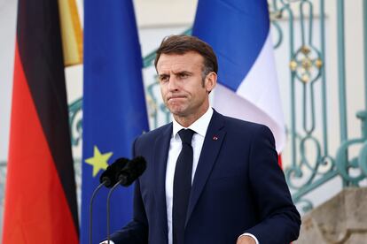 El presidente de Francia, Emmanuel Macron, en rueda de prensa el 28 de mayo.