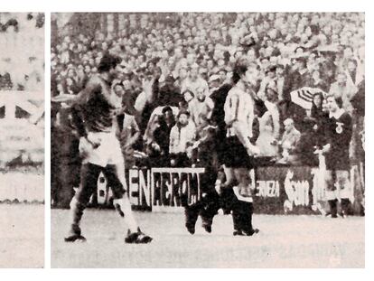 Momento en el que Guruceta expulsa a Rojo en San Mamés durante un Athletic-Atlético de 1977.