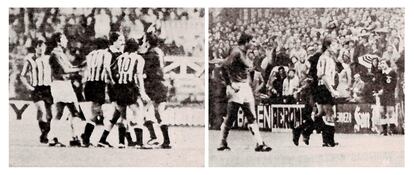 Momento en el que Guruceta expulsa a Rojo en San Mamés durante un Athletic-Atlético de 1977.