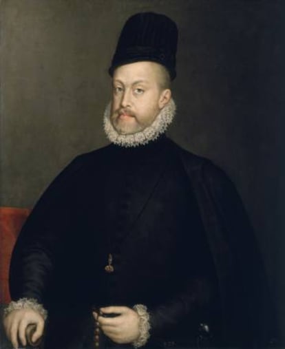 Felipe II. 1565. Anguissola retocaría este retrato en 1573 para hacerlo emparejar con el de su cuarta esposa, Ana de Austria.