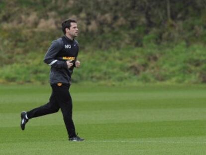 Michael Owen, en un entrenamiento del Manchester United.