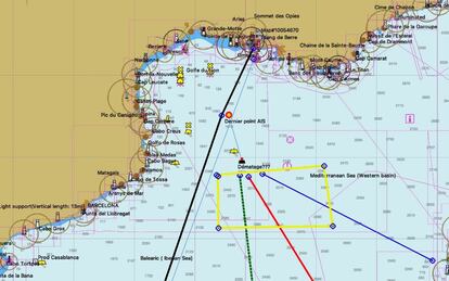 Mapa del experto Francis Courteaux con la posible zona de naufragio y los posibles rumbos a la deriva del 'Sylphe'.