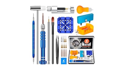 Watch repair kit on white background.