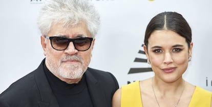 Pedro Almodóvar and actress Adriana Ugarte in December 2016.