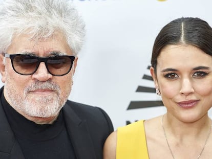 Pedro Almodóvar and actress Adriana Ugarte in December 2016.