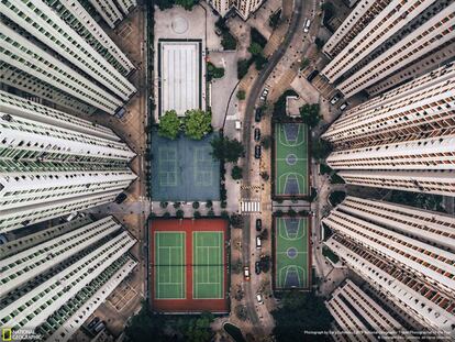 Fotografia aérea em Hong Kong.