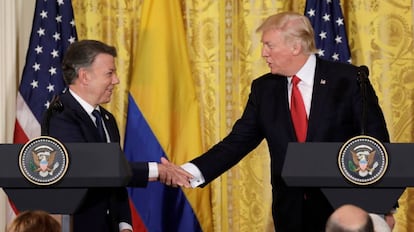 Juan Manuel Santos y Donald Trump este jueves en la Casa Blanca.