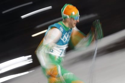 El irlandés, Thomas Maloney, en la clasificación de cross-country esquí, el 13 de febrero de 2018.
