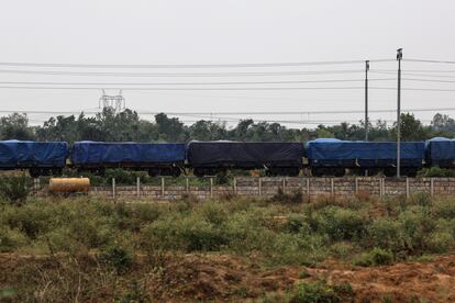 Tren de carbón en el cinturón del carbón de Asansol-Raniganj, en Bengala Occidental, el pasado mes de abril.