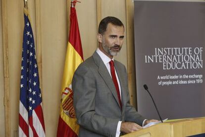 Felipe VI en un encuentro con jóvenes beneficiarios del programa de becas Fulbright, en Nueva York.