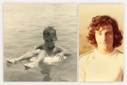 A la izquierda, el cantante de niño en el mar. Y a la derecha, de adolescente.