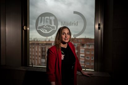 Marina Prieto, tras ser nombrada este jueves secretaria general de UGT Madrid.