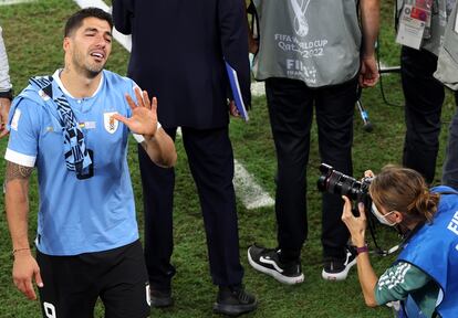 Luis Suárez llorando tras caer eliminado con Uruguay en el Mundial de Qatar.
