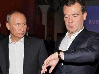 Putin y Medvedev, el jueves, en un acto electoral.