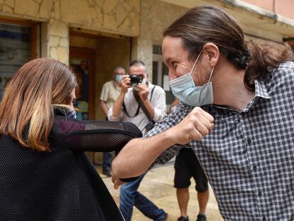 Pablo Iglesias, lder de Podemos, durante un acto de campa?a en las pasadas elecciones vascas.