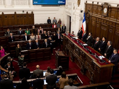 El Presidente Gabriel Boric durante la Ceremonia de Instalación del Consejo Constitucional en la sede del Congreso De Santiago, Chile. 