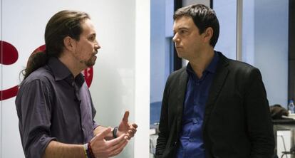 Pablo Iglesias (i), conversa con el economista francés Thomas Piketty.