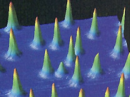 Representación de los vórtices en cerámicas superconductoras que estudian Xavier Obradors y Teresa Puig.